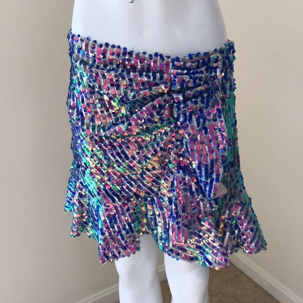 NWT! Zara medium blue  multi sequined mini skirt.